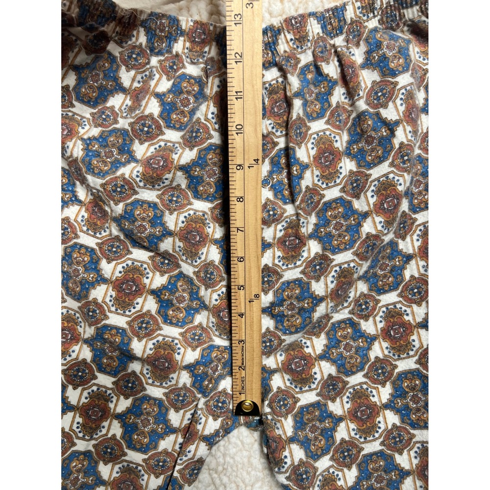 Vintage Gaddi 70s Pajama Set XL Boho Geometric Pattern Balloon Pants Blue Brown - Picture 11 of 16